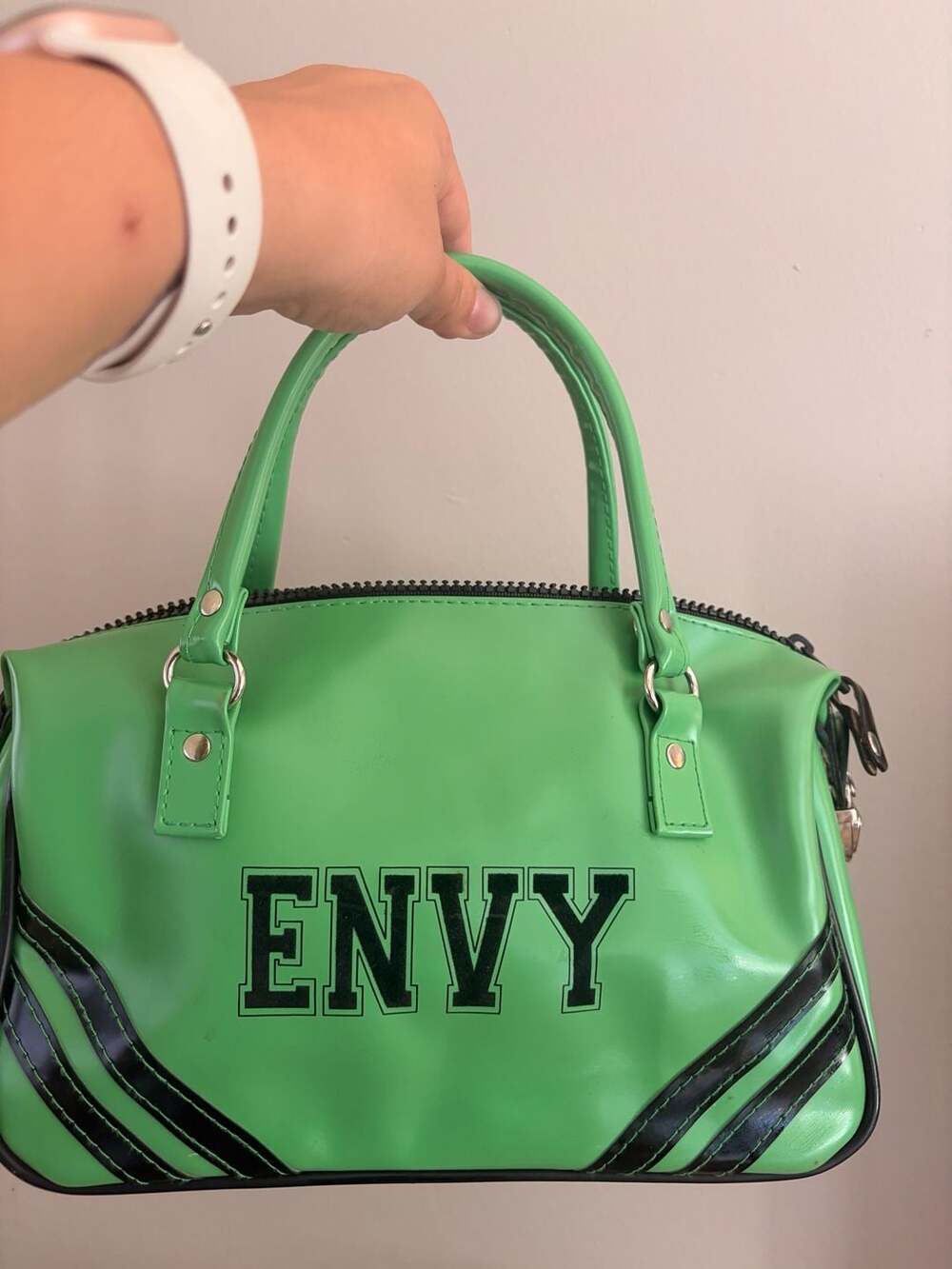 Mixit Green Faux Leather Envy Bowling Bag Handbag